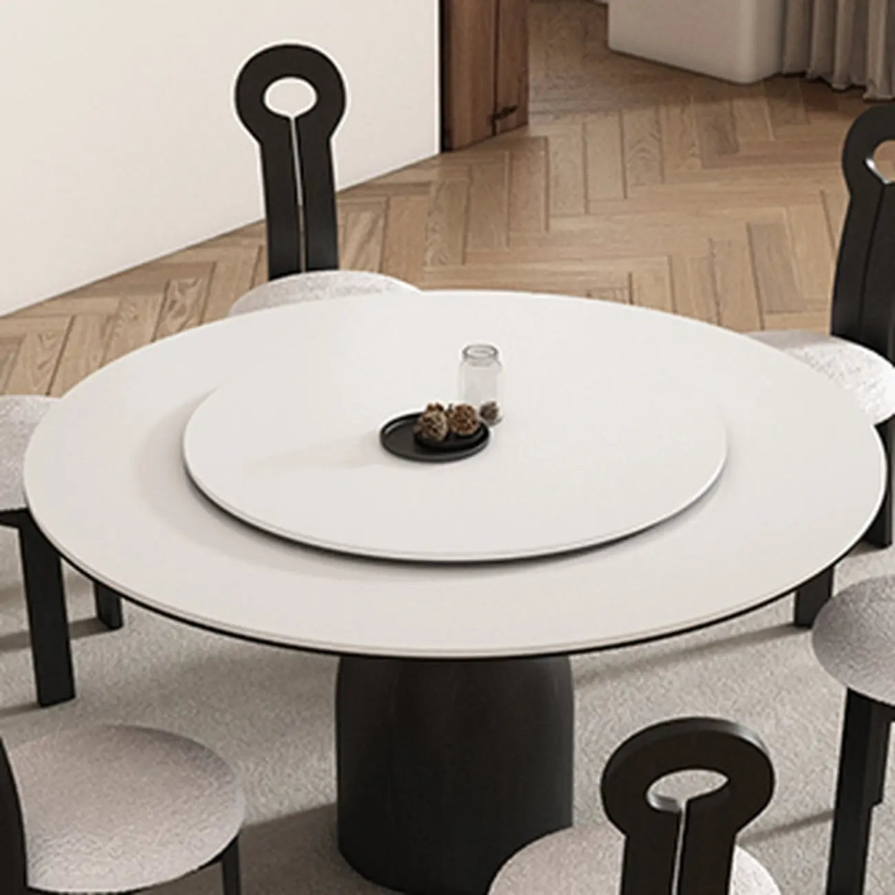 Table de salle à manger ronde en bois noir simple