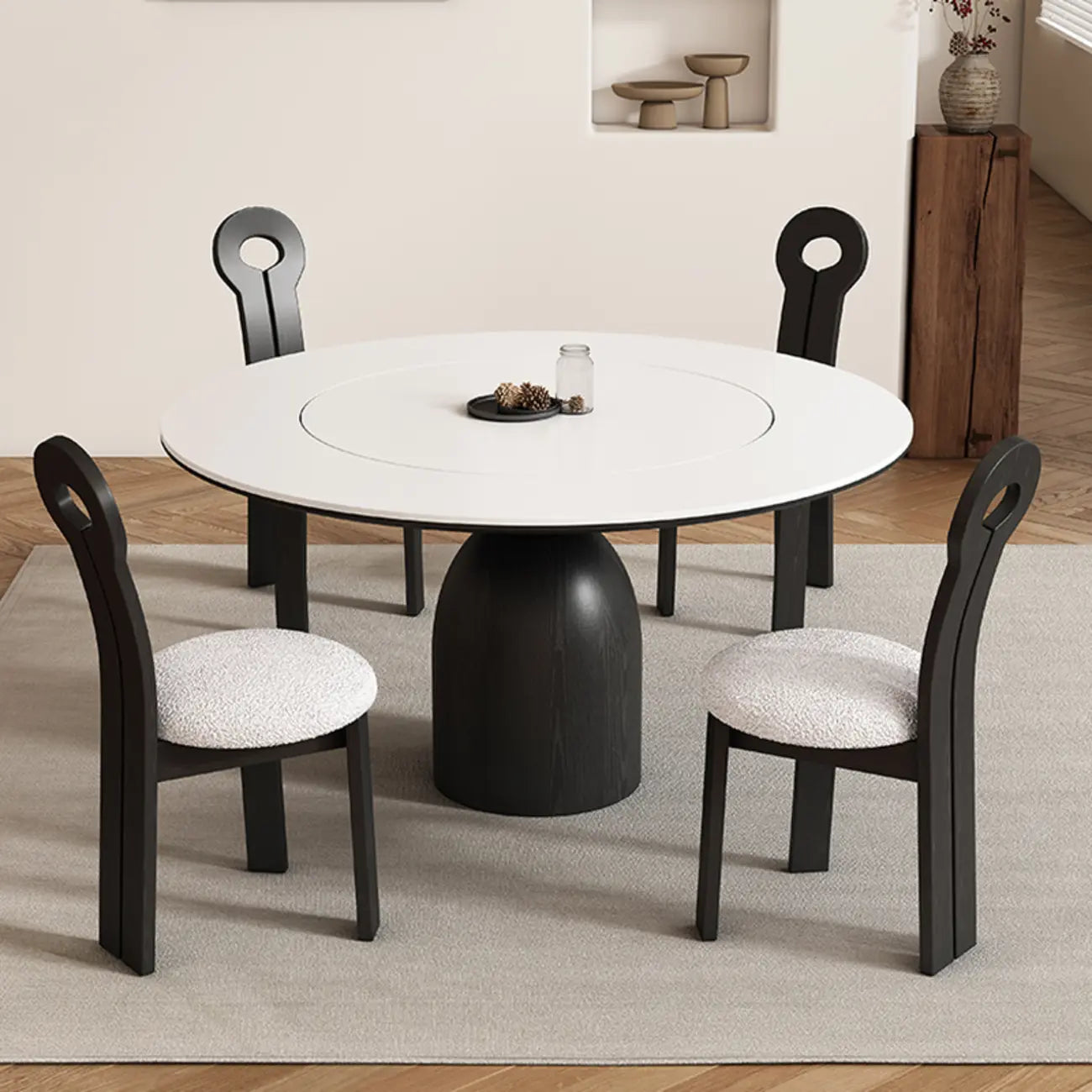 Table de salle à manger ronde en bois noir simple