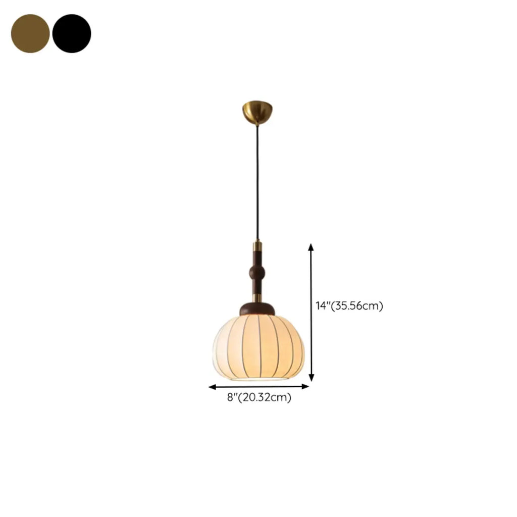 Suspension contemporaine en bois et soie beige citrouille