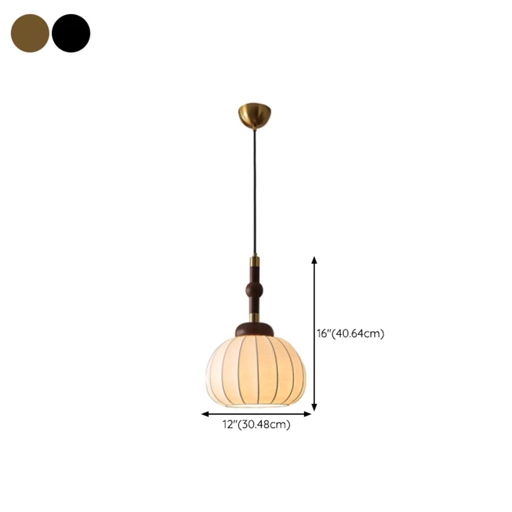 Suspension contemporaine en bois et soie beige citrouille