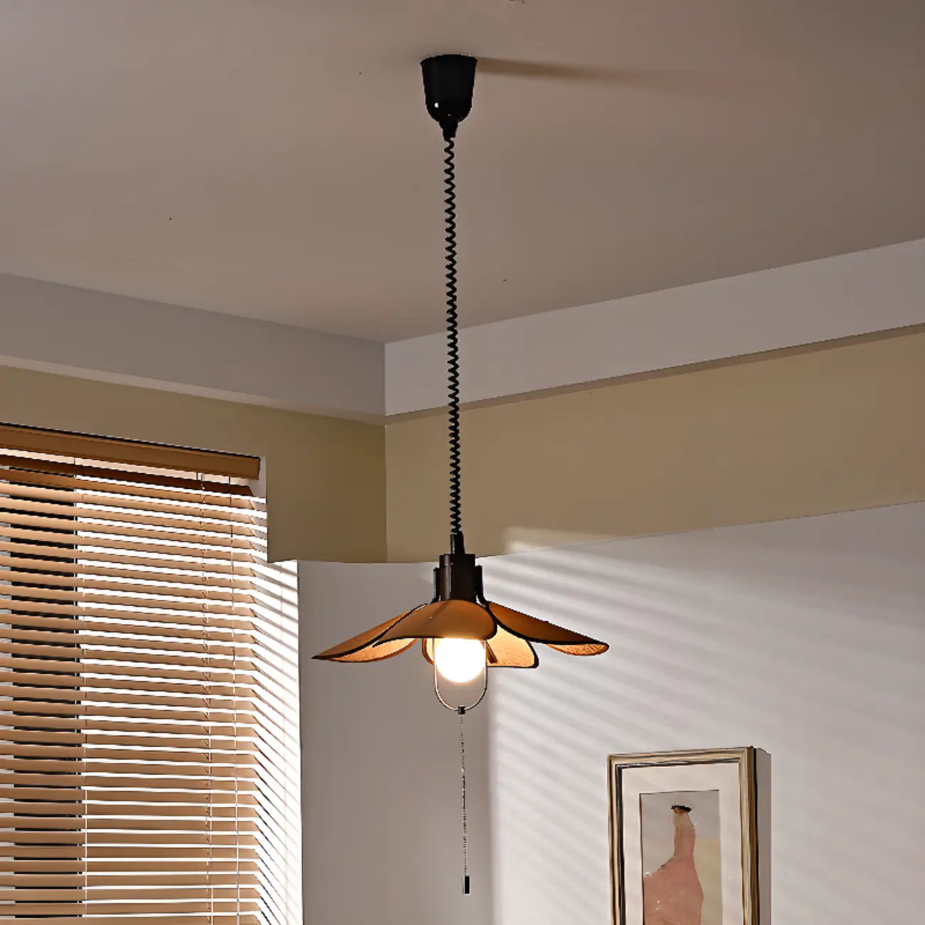 Suspension LED élégante en tissu marron Vintage Blossom