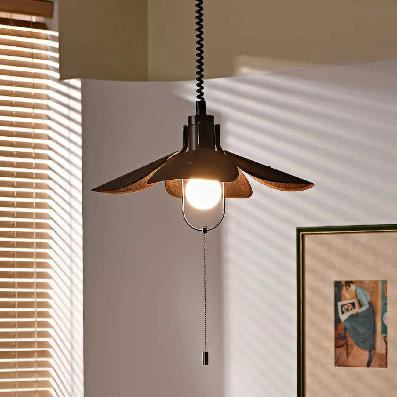 Suspension LED élégante en tissu marron Vintage Blossom