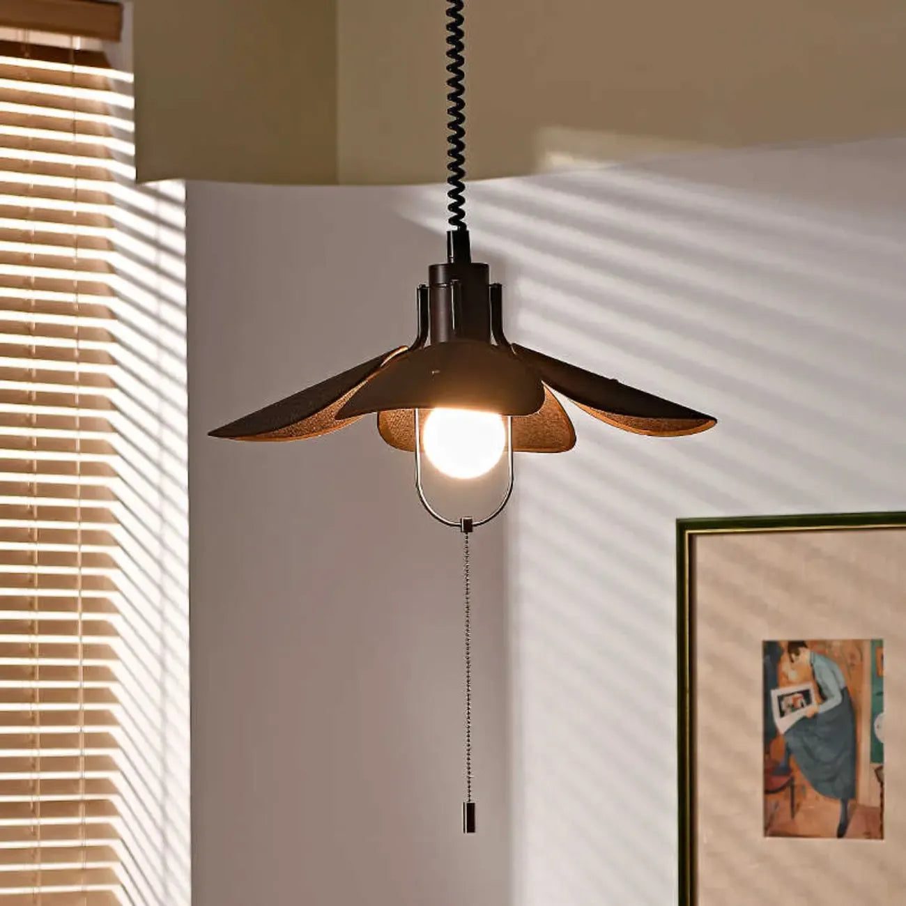 Suspension LED élégante en tissu marron Vintage Blossom