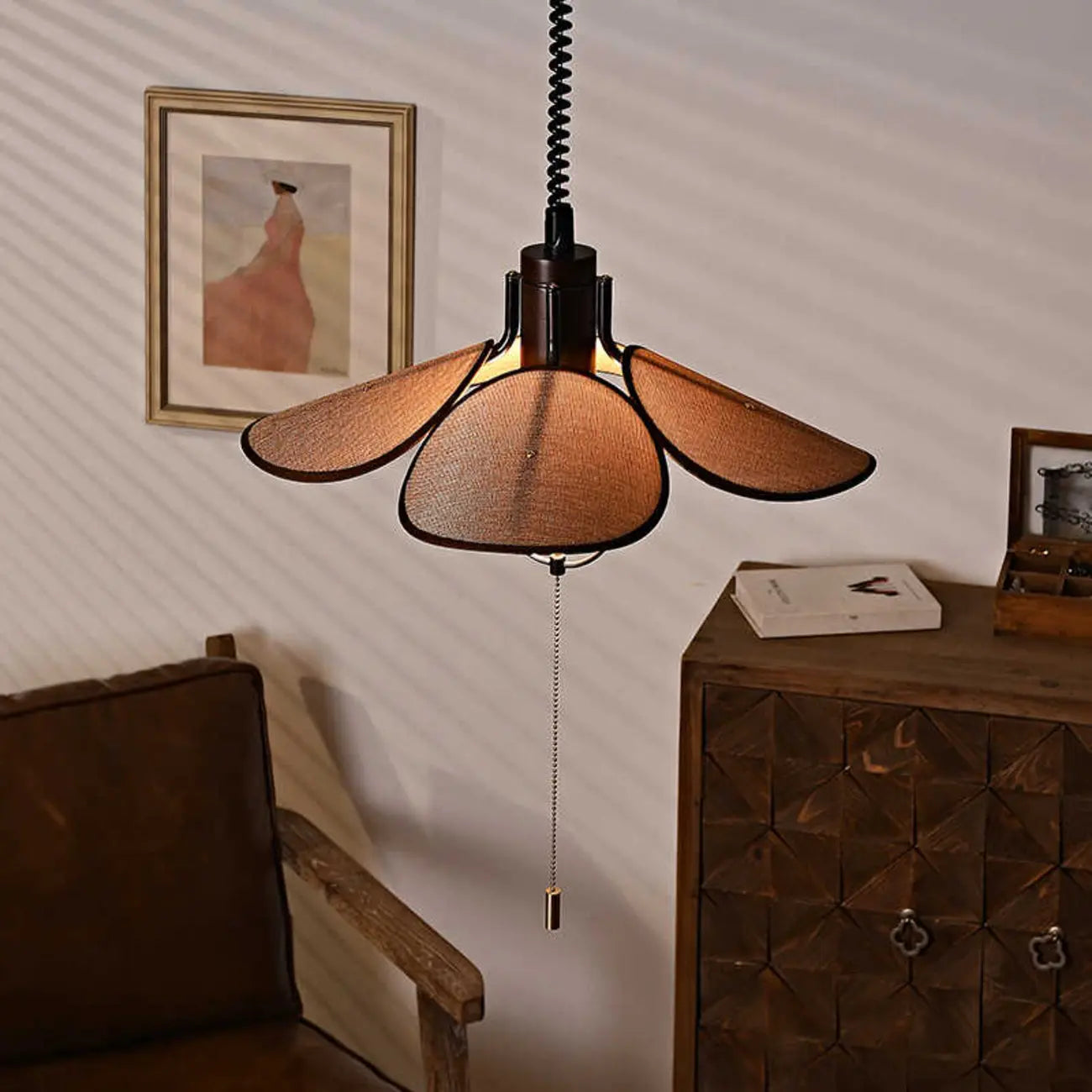 Suspension LED élégante en tissu marron Vintage Blossom