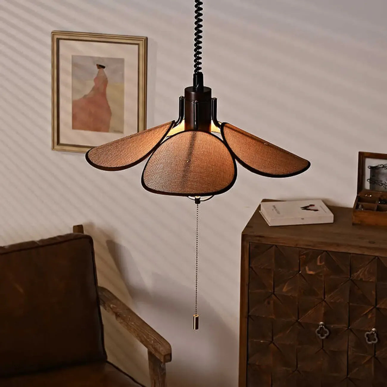 Suspension LED élégante en tissu marron Vintage Blossom