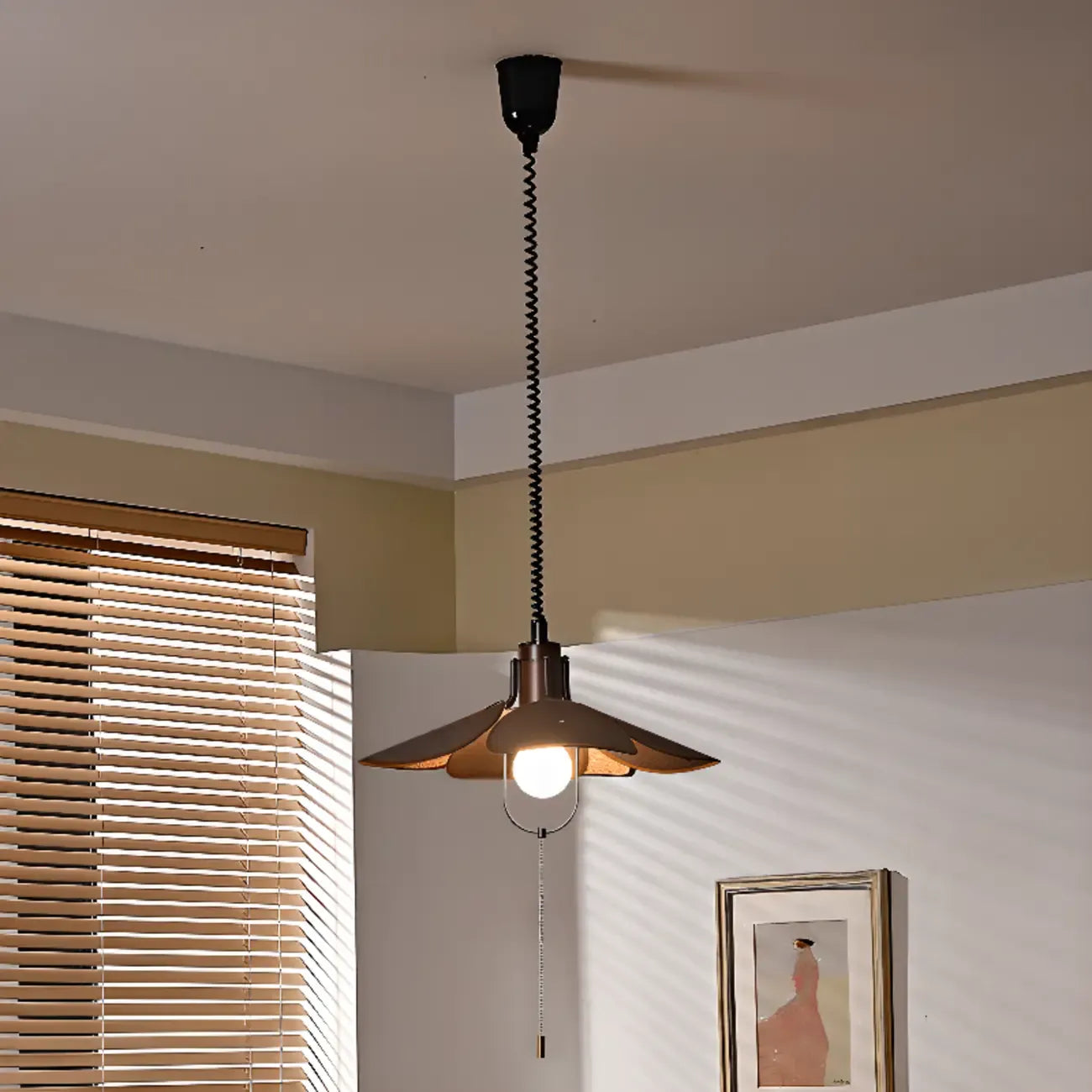 Suspension LED élégante en tissu marron Vintage Blossom