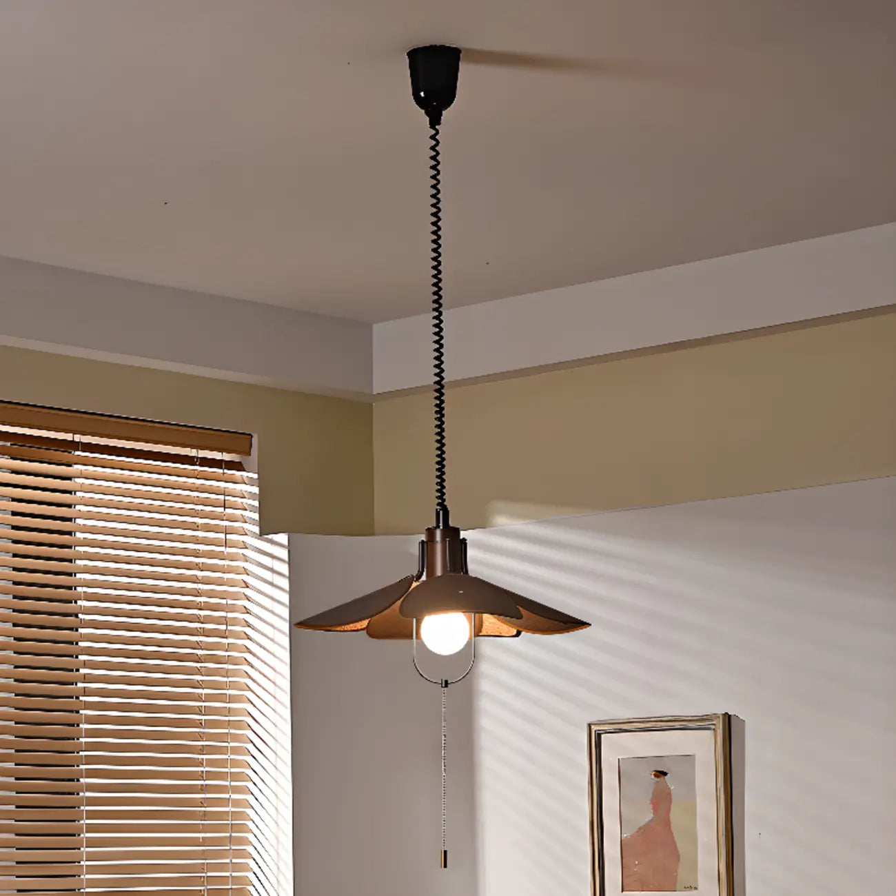 Suspension LED élégante en tissu marron Vintage Blossom