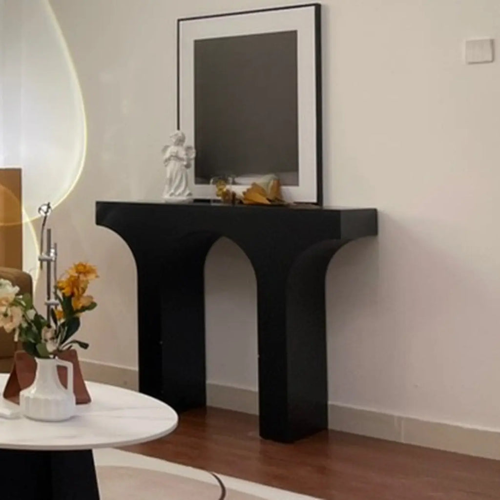 Console double piédestal en bois blanc arqué