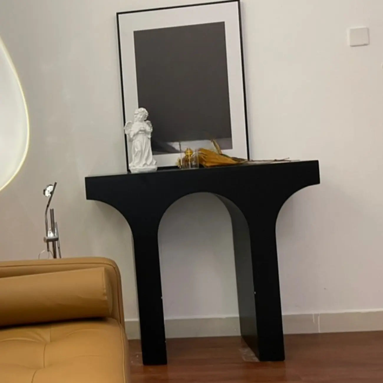 Console double piédestal en bois blanc arqué