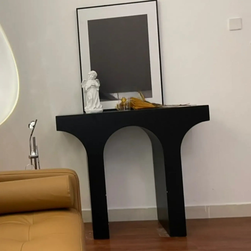 Console double piédestal en bois blanc arqué