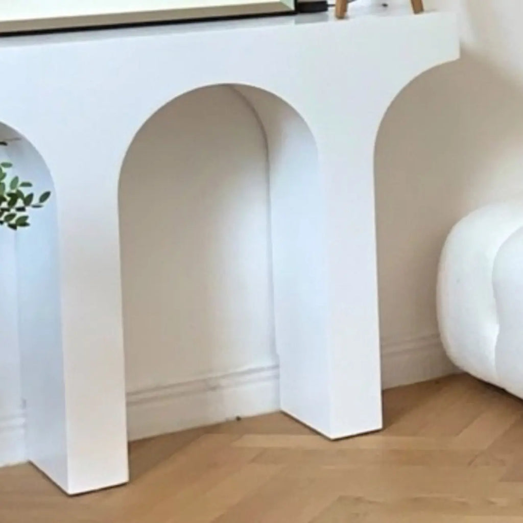 Console double piédestal en bois blanc arqué