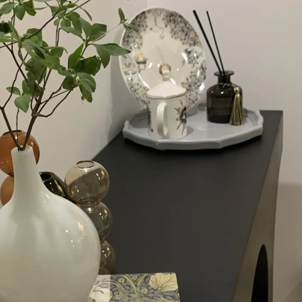 Console double piédestal en bois blanc arqué