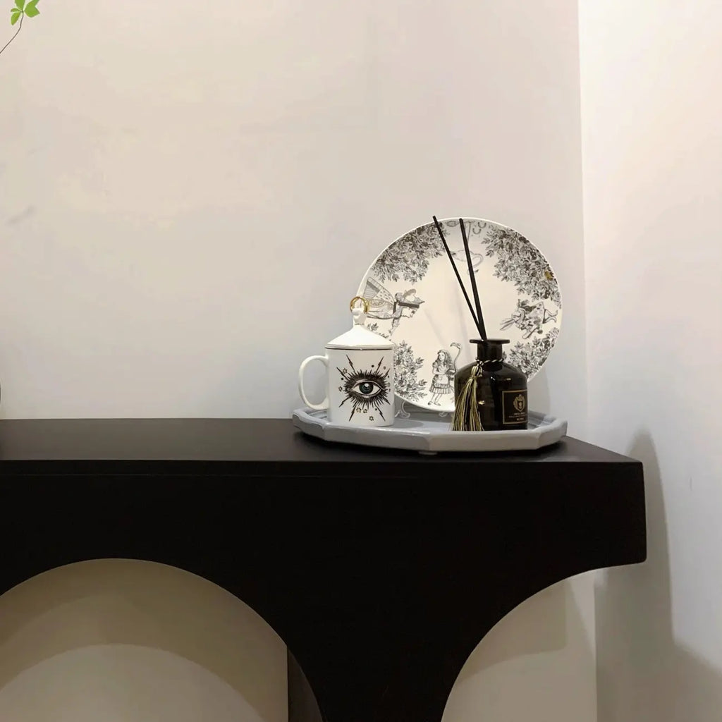 Console double piédestal en bois blanc arqué