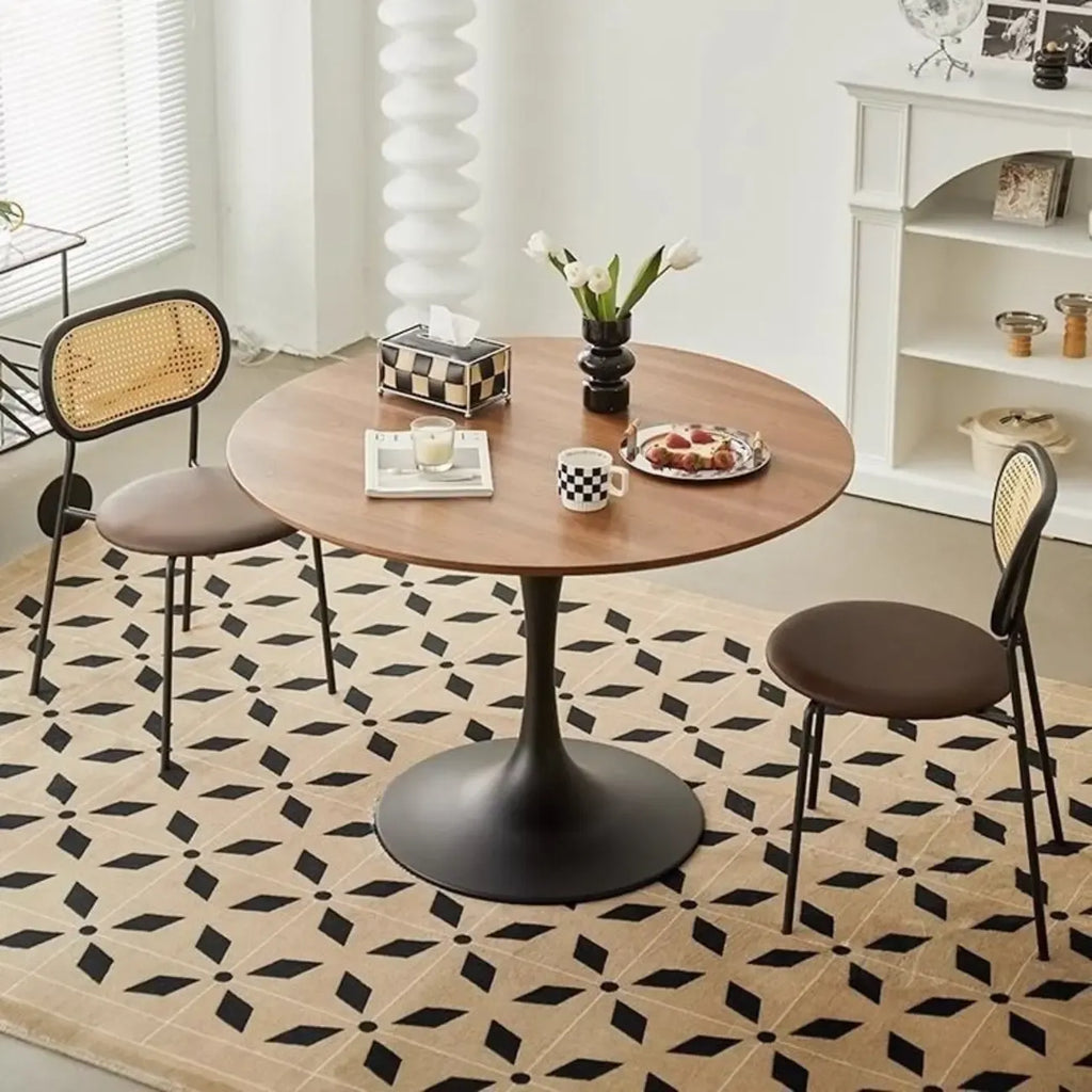 Table de salle à manger ronde décontractée en métal noir et bois