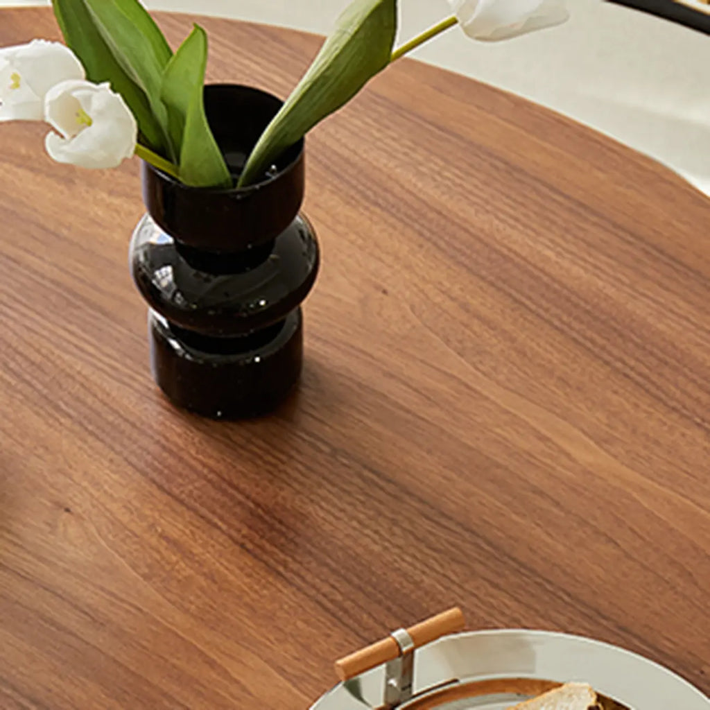 Table de salle à manger ronde décontractée en métal noir et bois