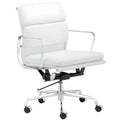 Fauteuil de bureau pivotant moderne en métal argenté et cuir blanc