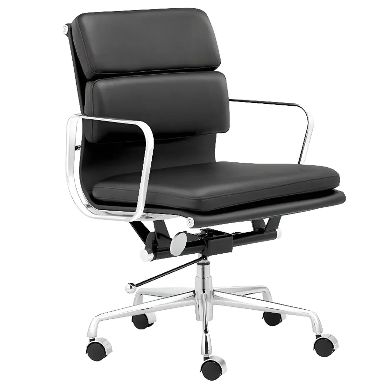 Fauteuil de bureau pivotant moderne en métal argenté et cuir blanc