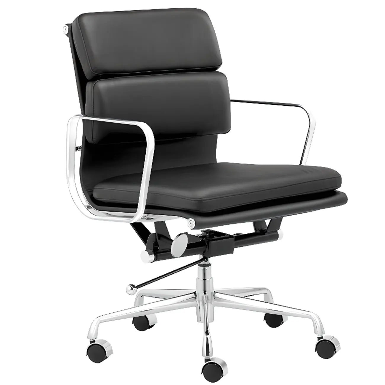 Fauteuil de bureau pivotant moderne en métal argenté et cuir blanc