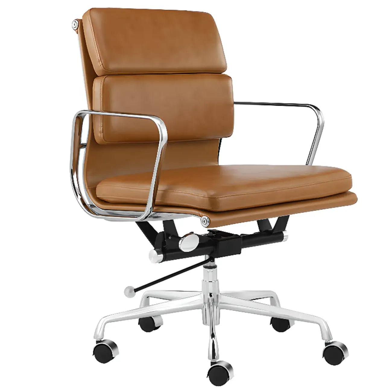 Fauteuil de bureau pivotant moderne en métal argenté et cuir blanc