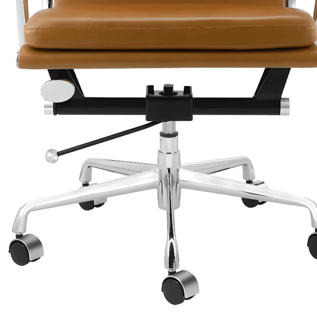 Fauteuil de bureau pivotant moderne en métal argenté et cuir blanc