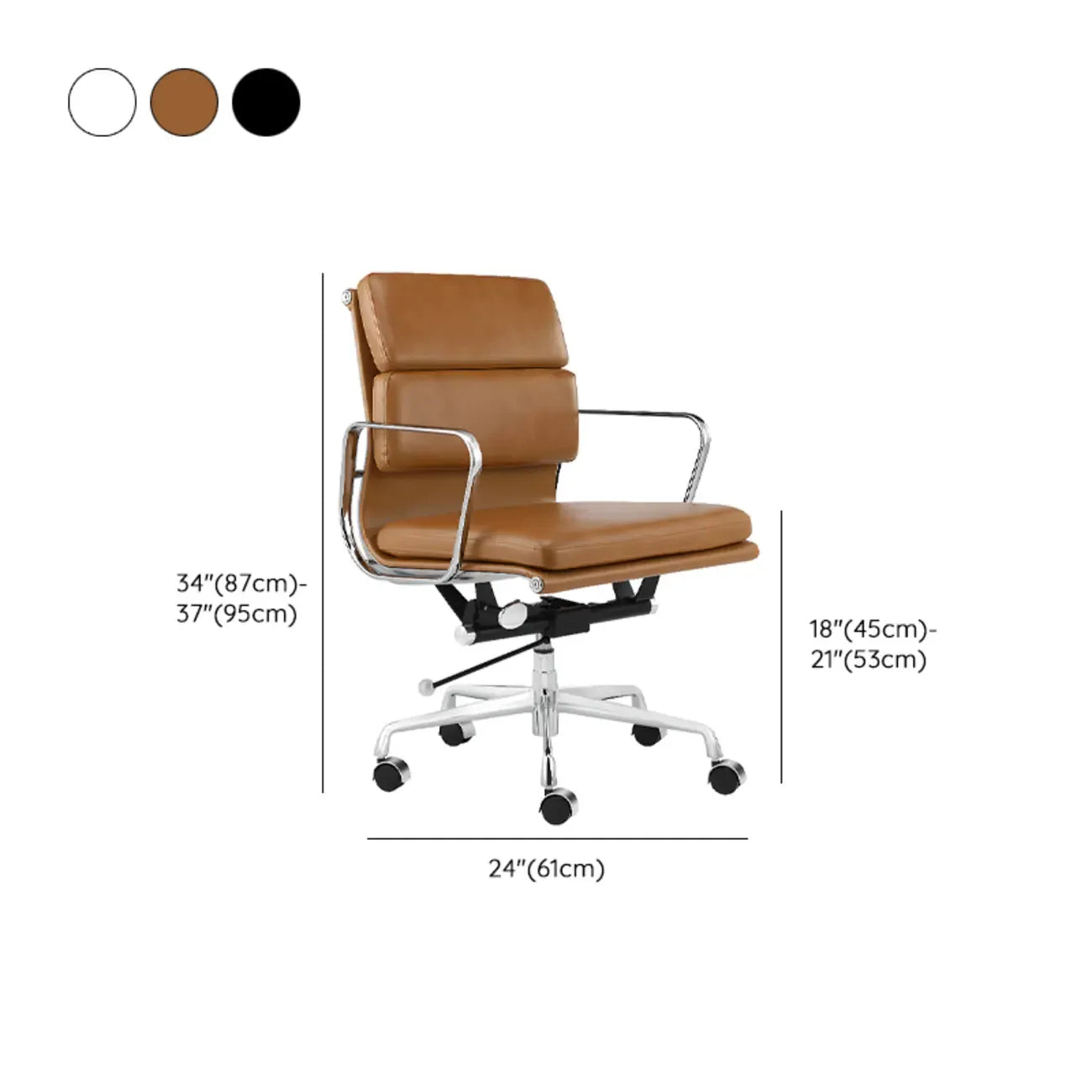 Fauteuil de bureau pivotant moderne en métal argenté et cuir blanc