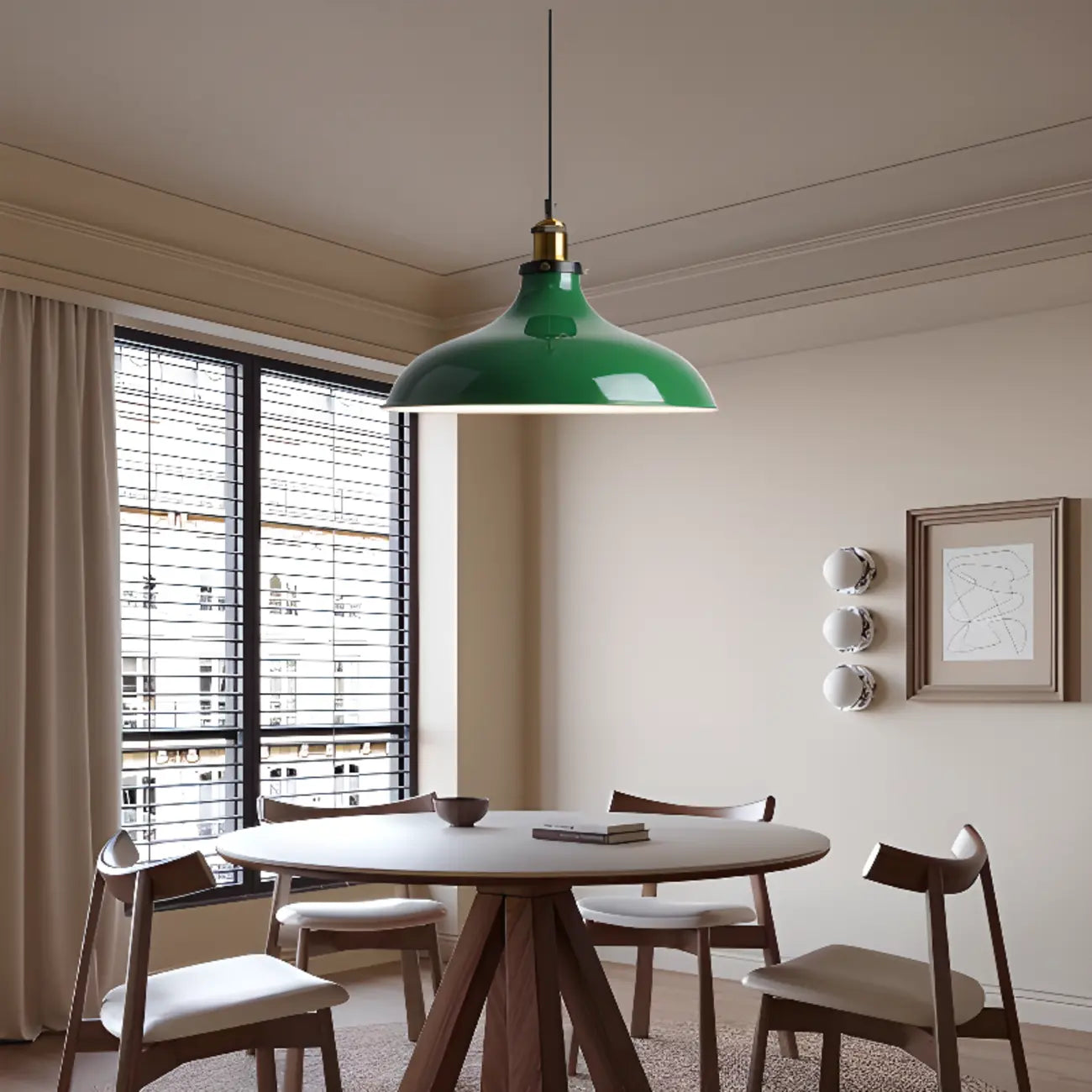 Suspension de salle à manger réglable en fer vert olive de style industriel