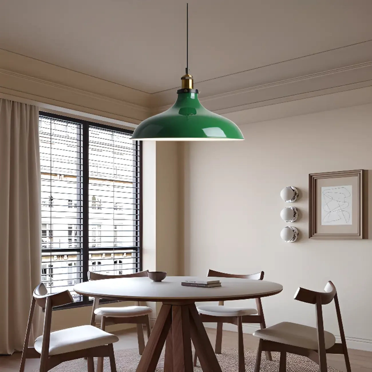 Suspension de salle à manger réglable en fer vert olive de style industriel