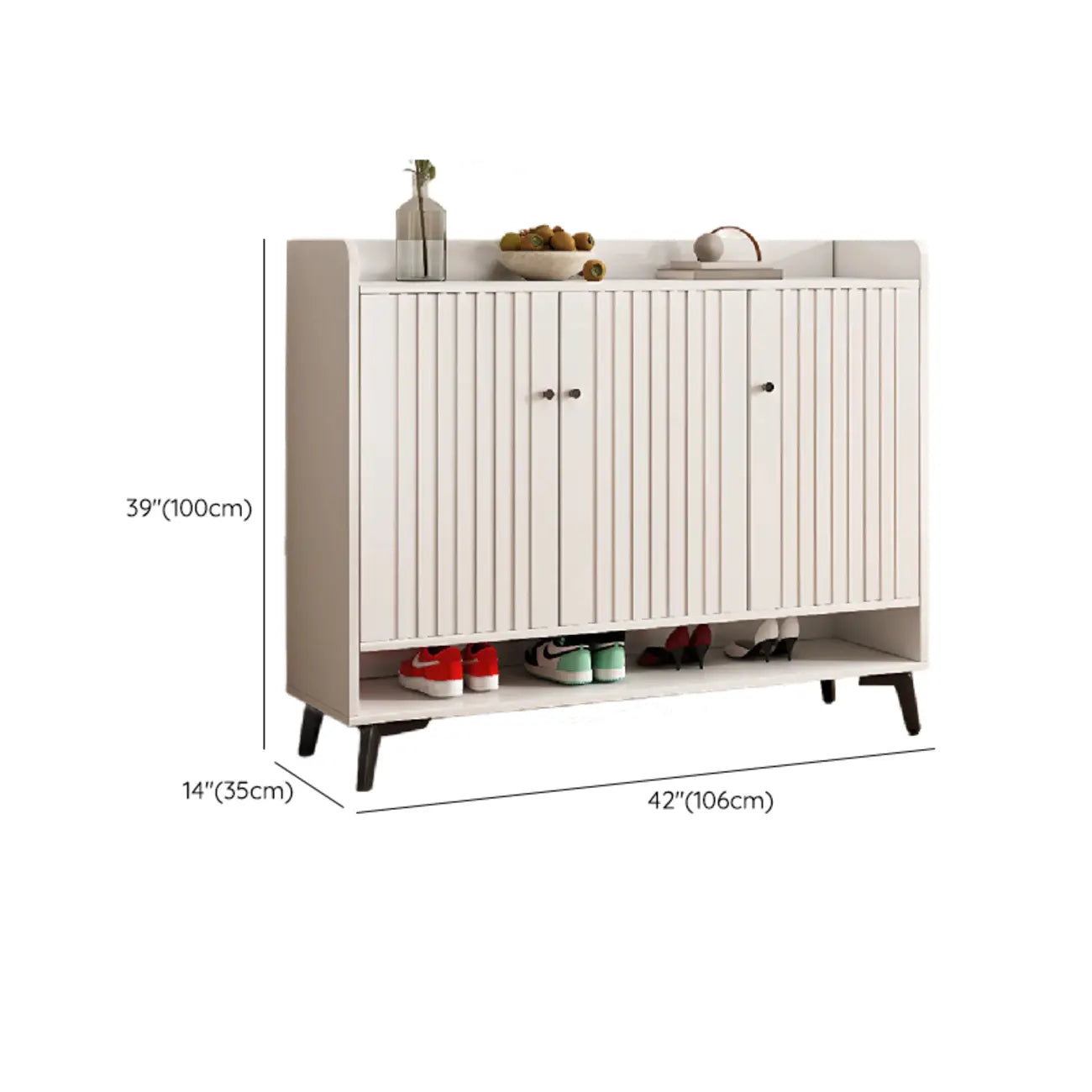 Armoire à chaussures en bois blanc cassé pour entrée