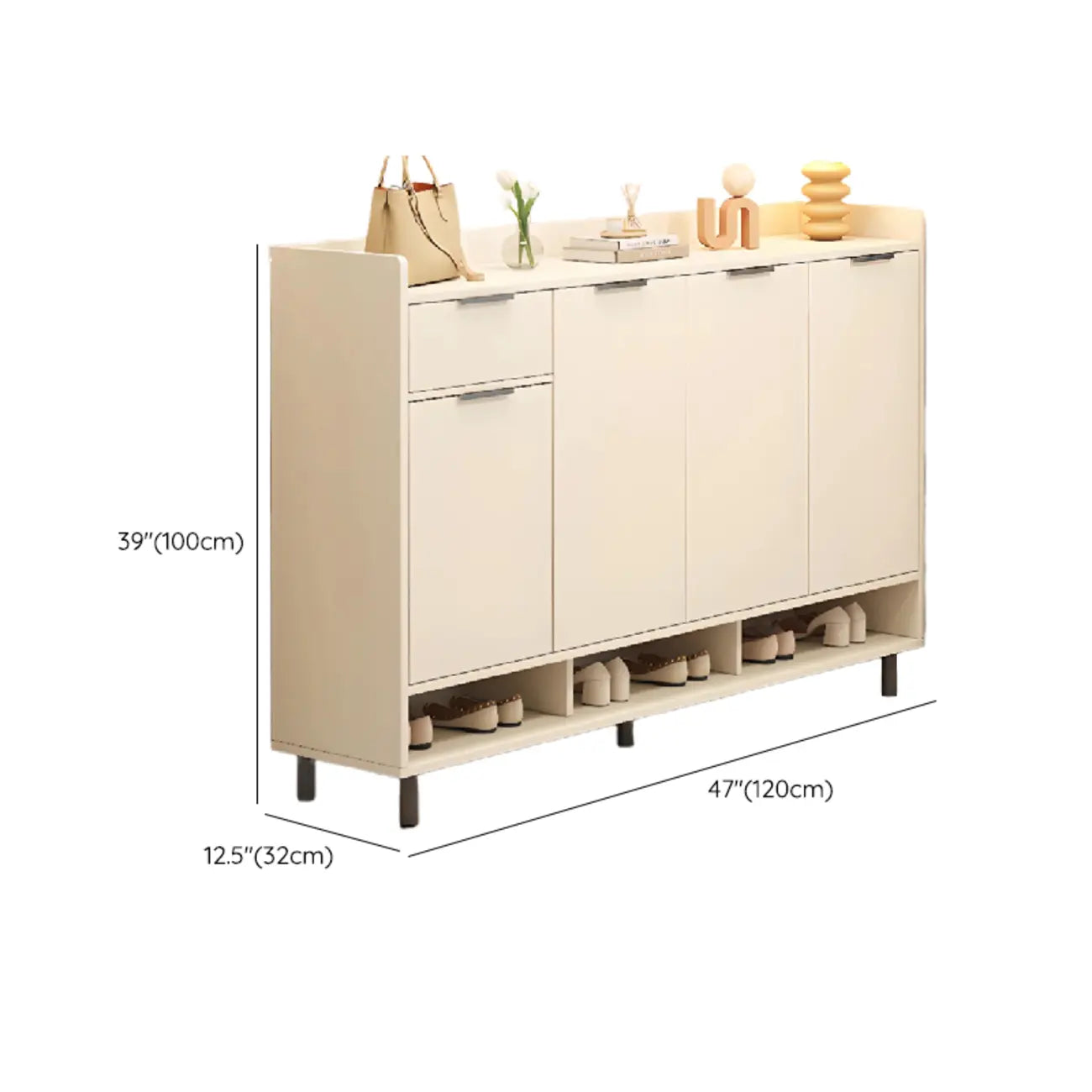 Armoire à chaussures en bois blanc cassé pour entrée