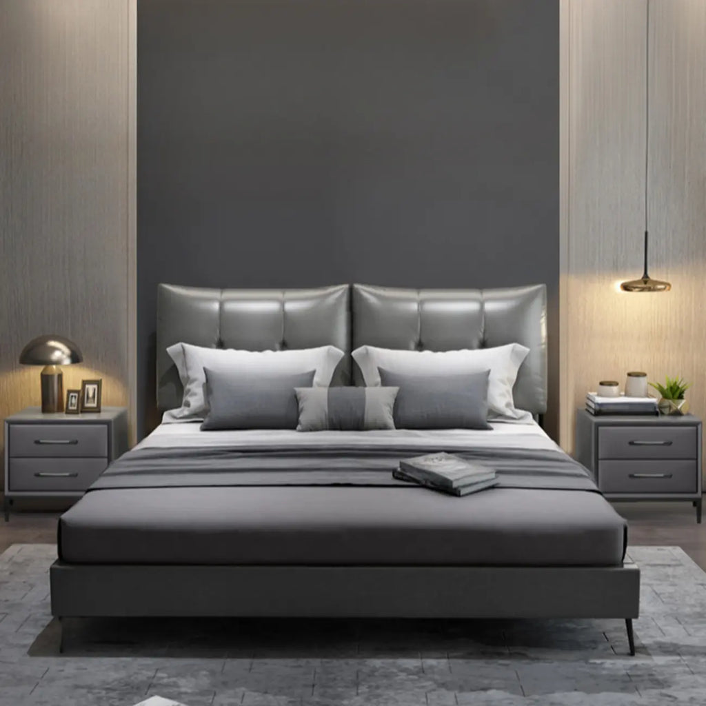 Table de chevet tendance en cuir et bois à 2 tiroirs avec pieds en métal