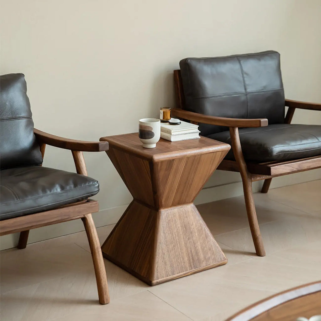 Petite table d'appoint Art Déco géométrique en bois pour salon