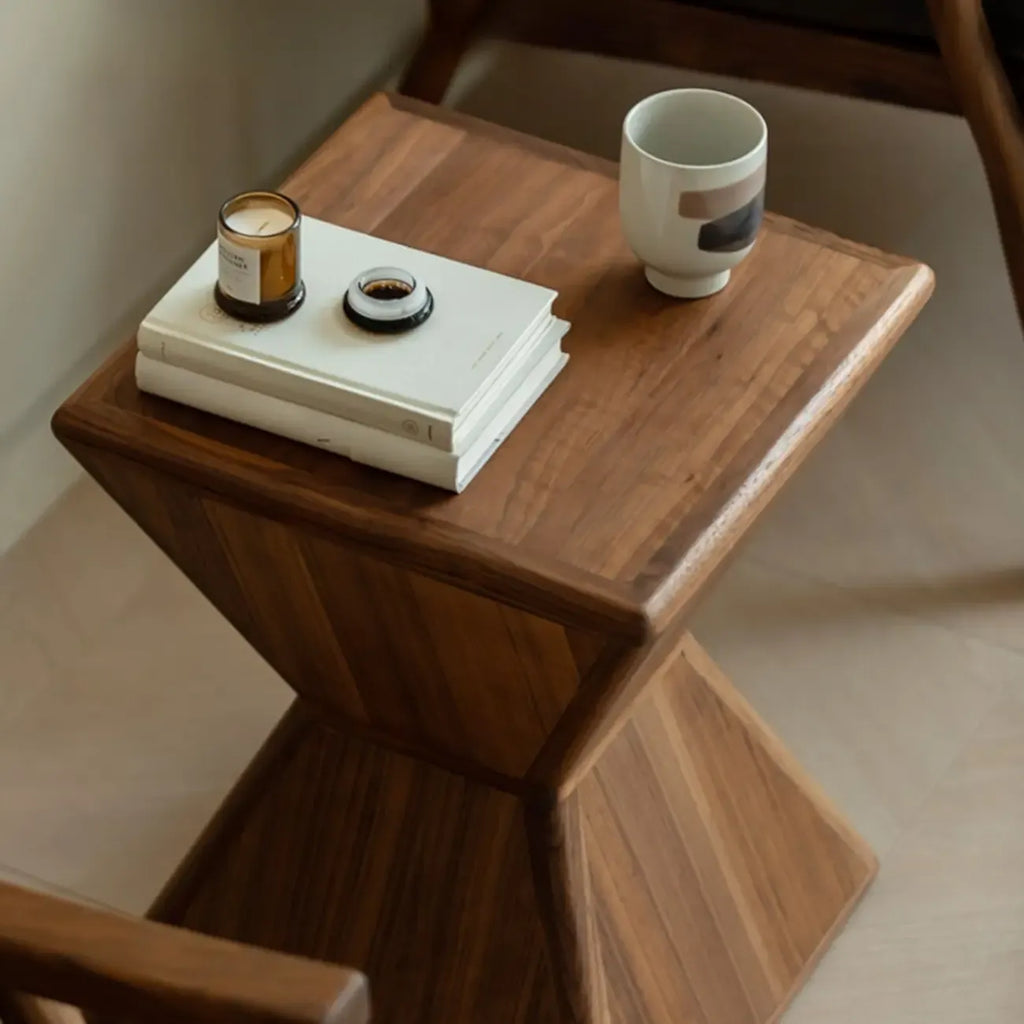 Petite table d'appoint Art Déco géométrique en bois pour salon