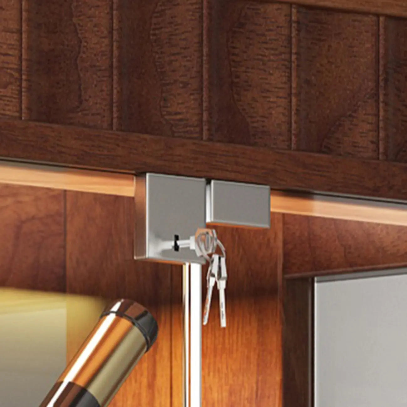 Meuble à vin moderne en bois avec étagère porte-verres.