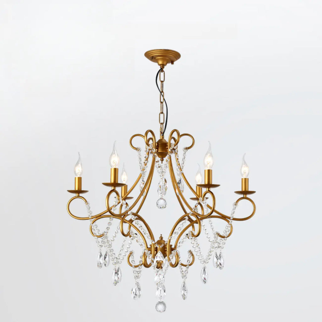 Lustre élégant en cristal doré courbé