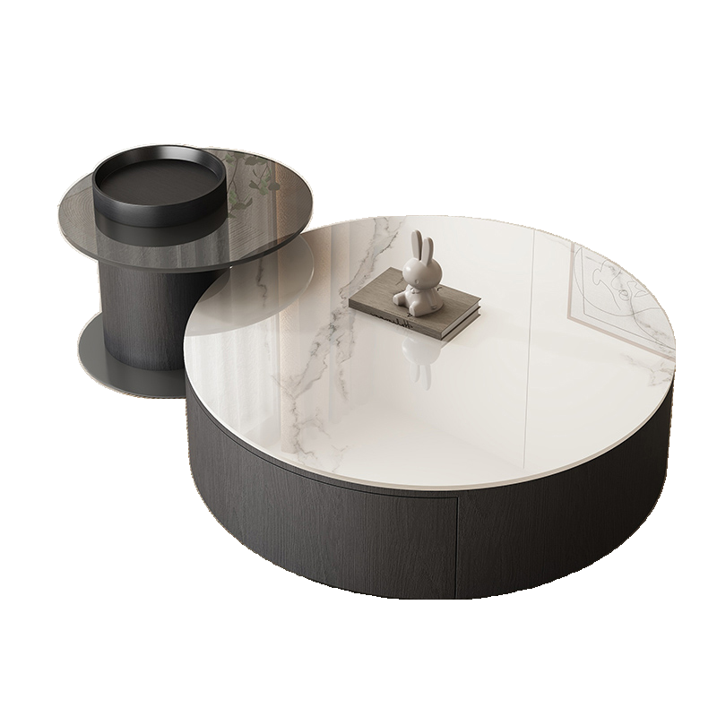 Table basse ronde gigogne en bois noir moderne et élégant