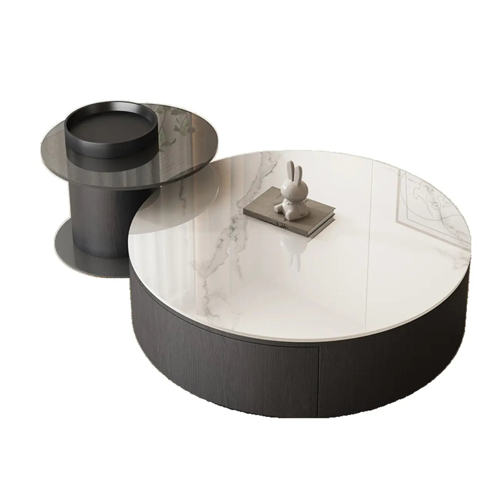 Table basse ronde gigogne en bois noir moderne et élégant