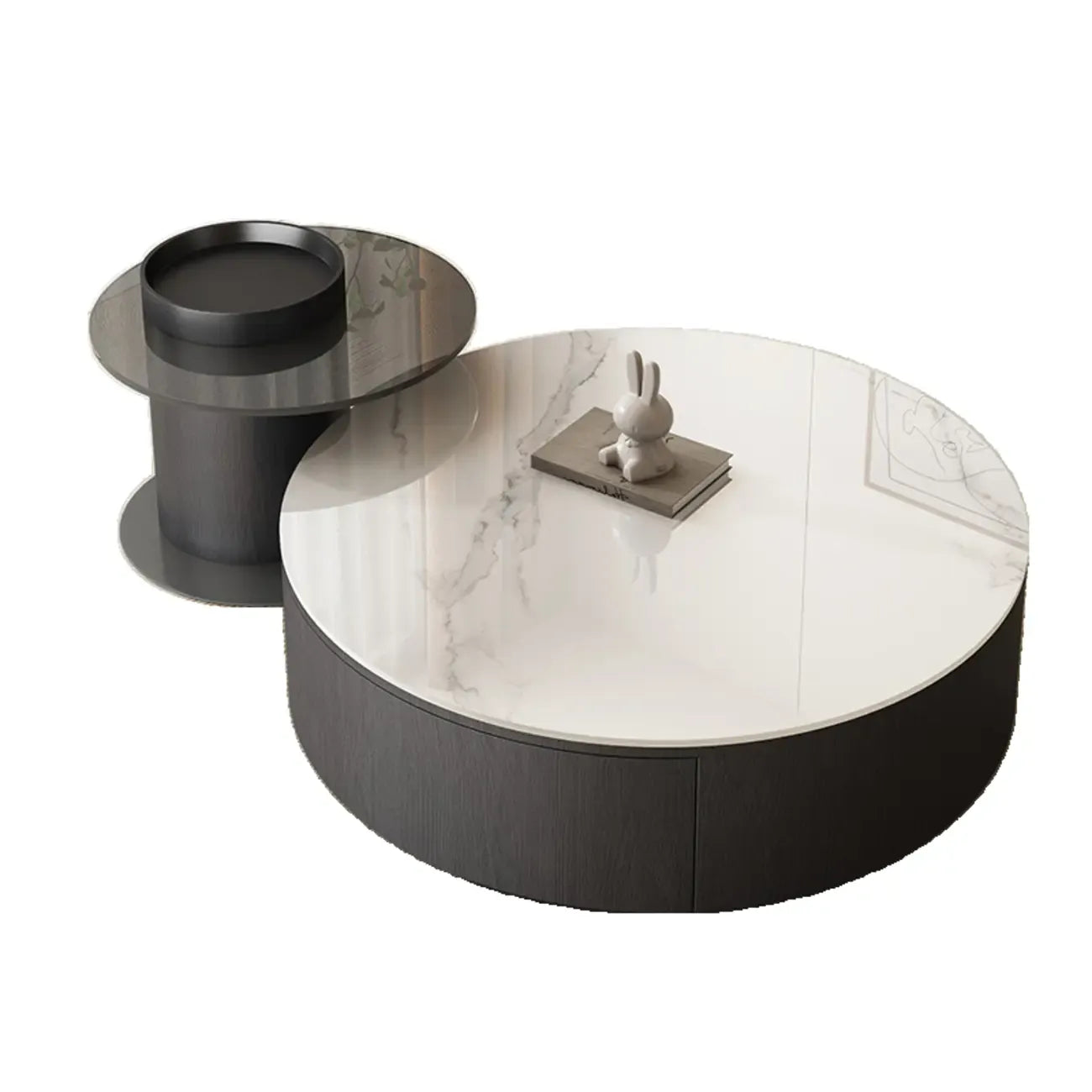 Table basse ronde gigogne en bois noir moderne et élégant