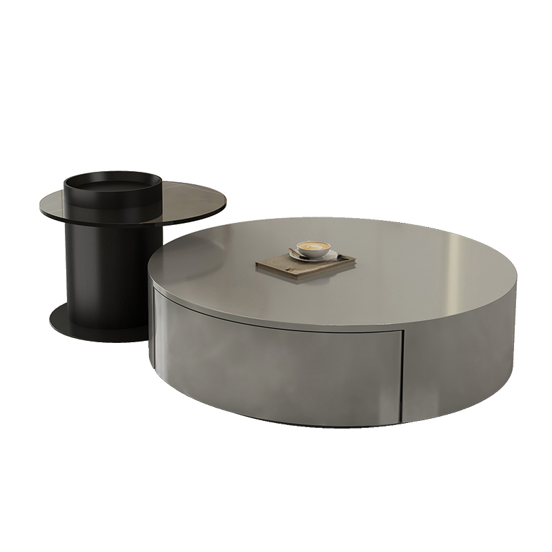 Table basse ronde gigogne en bois noir moderne et élégant