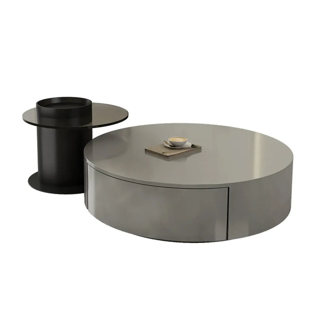 Table basse ronde gigogne en bois noir moderne et élégant