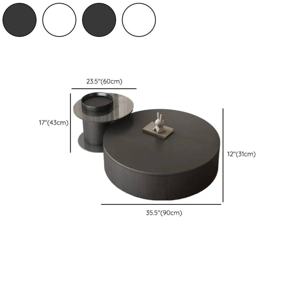Table basse ronde gigogne en bois noir moderne et élégant