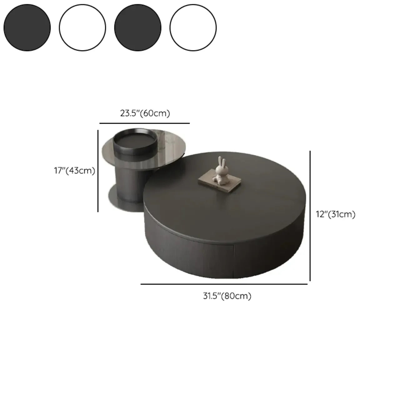 Table basse ronde gigogne en bois noir moderne et élégant