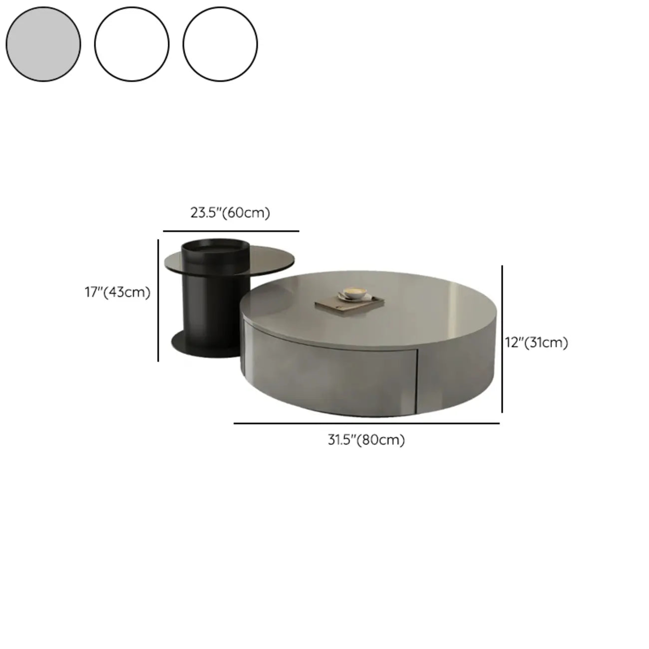 Table basse ronde gigogne en bois noir moderne et élégant