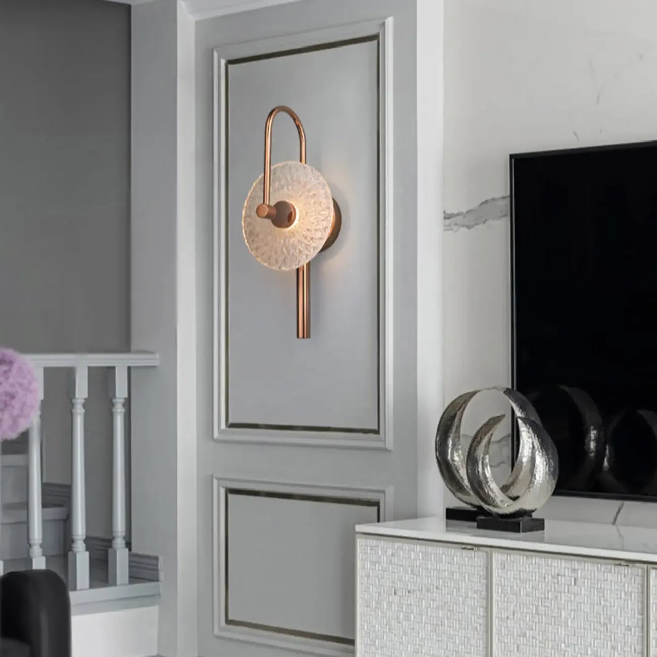 Applique murale ronde moderne en métal et verre