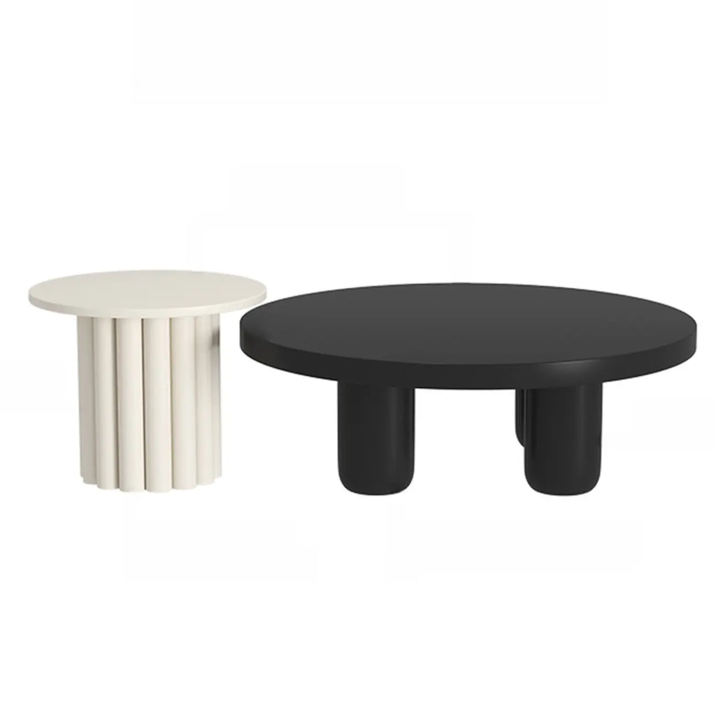 Table basse ronde minimaliste en bois noir et blanc