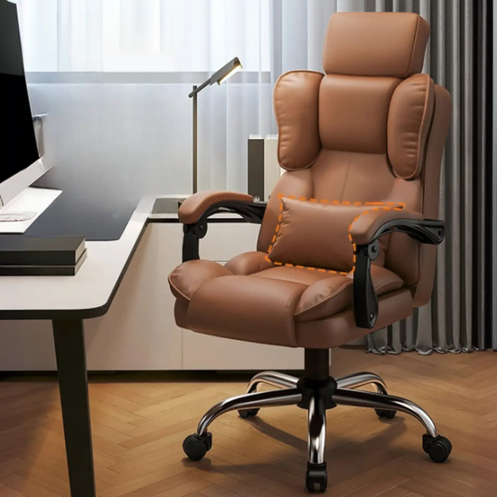 Fauteuil de bureau ergonomique inclinable en cuir marron