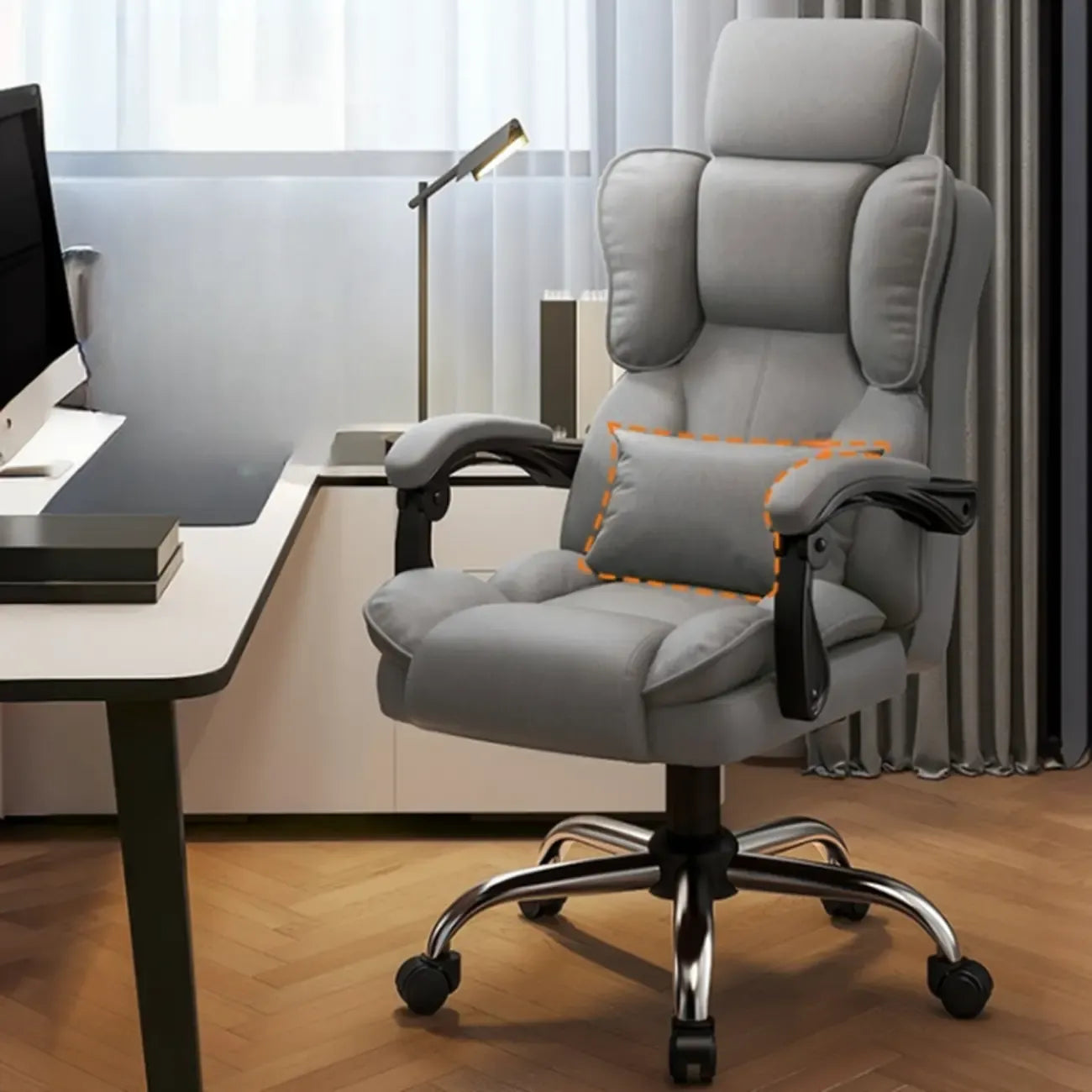 Fauteuil de bureau ergonomique inclinable en cuir marron