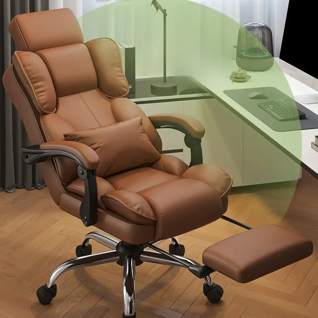 Fauteuil de bureau ergonomique inclinable en cuir marron