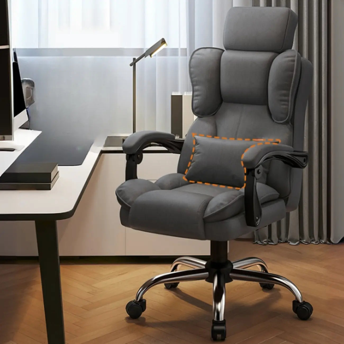 Fauteuil de bureau ergonomique inclinable en cuir marron