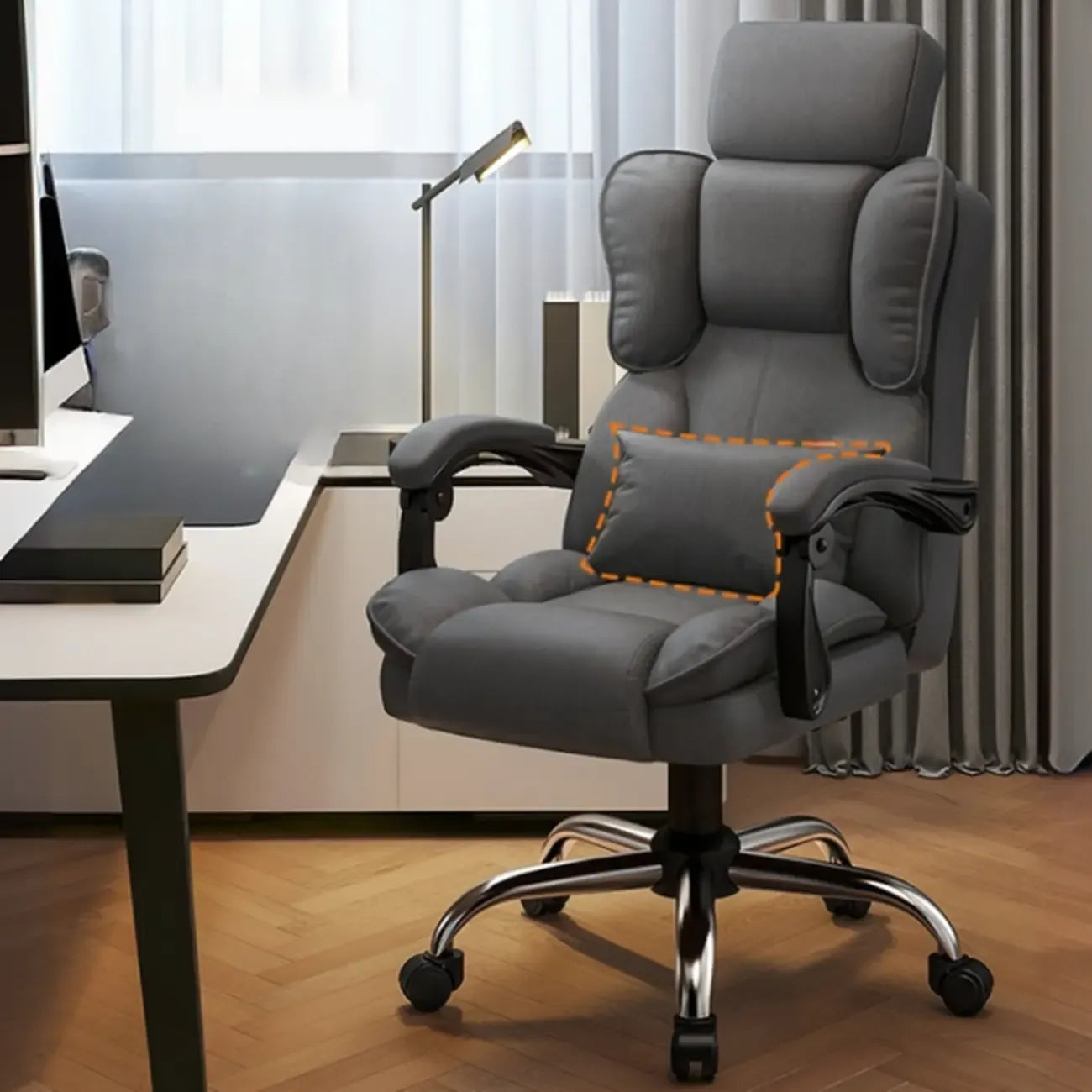 Fauteuil de bureau ergonomique inclinable en cuir marron