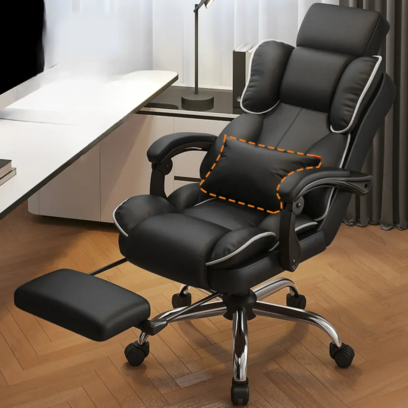 Fauteuil de bureau ergonomique inclinable en cuir marron